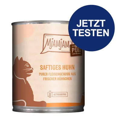 MjAMjAM Pur Saftiges Huhn, purer Fleischgenuss aus frischem Hühnchen, getreidefrei. Jetzt testen. MjAMjAM Pur Saftiges Huhn, purer Fleischgenuss aus frischem Hühnchen, getreidefrei. Jetzt testen.