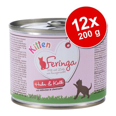 Výhodné balení Feringa Kitten 12 x 200 g Míchané balení II (kuřecí a telecí & krůtí maso)