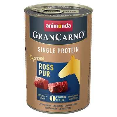 Animonda GranCarno Single Protein Supreme Ross Pur, 100 % tuoreita ainesosia, 1 proteiinilähde, viljaton ja gluteeniton.