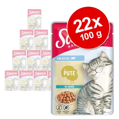 Schmusy Ragout kissanpennuille, kalkkunaa kastikkeessa, 22x100g. Viljaton, ilman lisättyä sokeria.