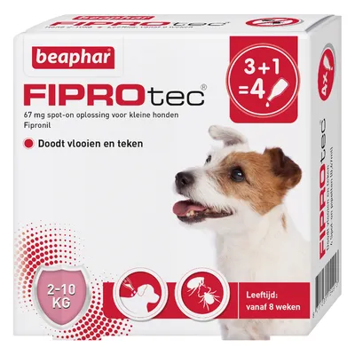 Beaphar FiproTec Vlooien- en Tekendruppels Hond en Puppy 2-10 kg - 4 Pipetten x 0,67 ml