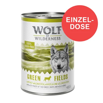 Wolf of Wilderness Green Fields, Einzel-Dose, 100% grain-free, Lamm mit Waldbeeren, Wurzeln und Wildkräutern, 400g.