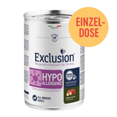 Exclusion Hypoallergenic Monoprotein Veterinary Diet Formula, Made in Italy, Einzel-Dose, Pferd & Kartoffel, für alle Hunderassen und Erwachsene geeignet.