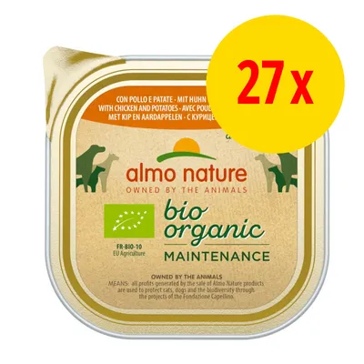 Almo Nature Bio Organic Maintenance mit Huhn und Kartoffeln, EU-Bio-Zertifikat FR-BIO-10, Packung enthält 27 Stück.
