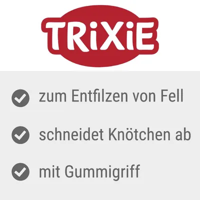 TRIXIE. Zum Entfilzen von Fell, schneidet Knötchen ab, mit Gummigriff.