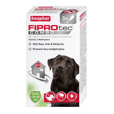 beaphar FIPROtec® COMBO Flea & Tick Spot-On for Dogs - L (20-40kg) 3 pipettes