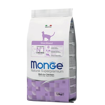 Monge Natural Superpremium Sterilised Ricco di Pollo Crocchette per gatti 1,5 kg