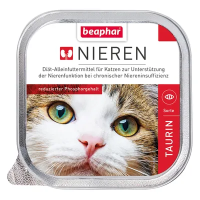 Beaphar. Productverpakking met rood en wit design, gedeeltelijk bedekt.