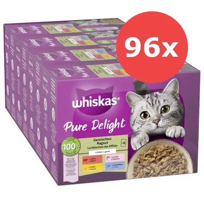 Jumbopack Whiskas Pure Delight 96 x 85 g - Les succulents effilés en gelée