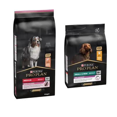 14kg PURINA PRO PLAN Dry Dog Food + 3kg PURINA PRO PLAN Dry Dog Food Free! * - Medium & Large Adult 7+ Sensitive Skin Rich in Salmon (14kg) + All Sizes Adult Light/Sterilised (3kg)