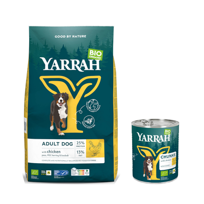Lot bi-nutrition : croquettes + boîtes Yarrah Bio pour chien