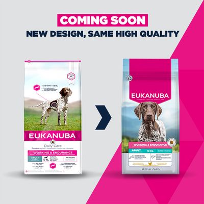 Eukanuba Daily Care torrfoder för arbete och uthållighet, vuxna från 7 år, alla raser, alla viktklasser. 15 kg förpackning med 30 % protein och 20 % fett.