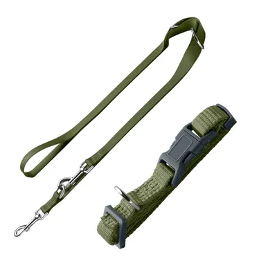 Sparset HUNTER Halsband + Führleine London, olivgrün - Halsband Größe S, Leine 200 cm / 10 mm