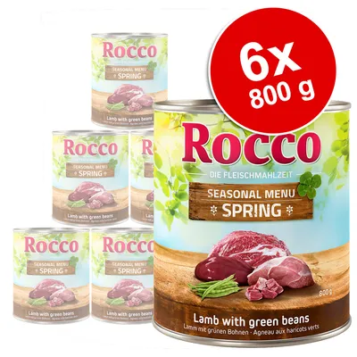 Rocco Seasonal Menu Spring, miel cu fasole verde, 6x 800g conserve. Masă de carne pentru câini.