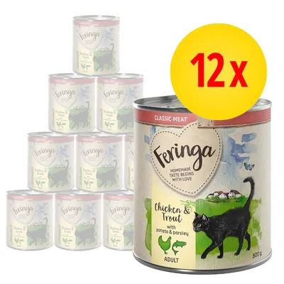 Feringa Classic Meat Chicken & Trout mit Kartoffel und Petersilie, 12x800g Dosen für erwachsene Katzen Feringa Classic Meat Chicken & Trout mit Kartoffel und Petersilie, 12x800g Dosen für erwachsene Katzen