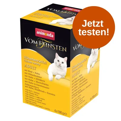animonda Vom Feinsten Hähnchenvielfalt Adult, 6 x 100g. Sorten: mit Rind + Huhn, Hühnerleber, Milchkern, Meeresfrüchte, Karottensauce, Rindfleisch + Karotten. Jetzt testen!