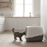 Savic Nestor Jumbo Covered Litter Tray XXL - Bundle: Light Grey litter box + tray bags