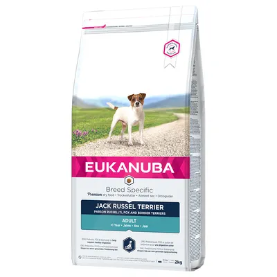 Eukanuba Breed Specific hrană uscată premium pentru Jack Russell Terrier, adult de la 1 an, pachet de 2 kg.