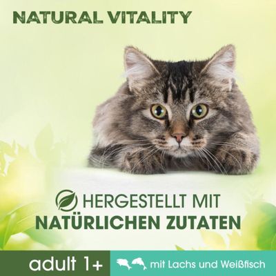 Natural Vitality. Hergestellt mit natürlichen Zutaten. Adult 1+. Mit Lachs und Weißfisch.