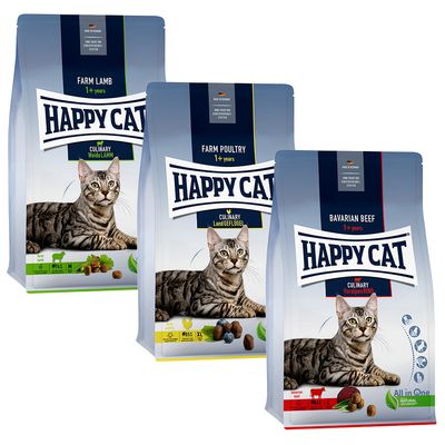 Mixpaket Happy Cat Culinary Adult 3 x 1,3 kg Rind, Geflügel & Lamm