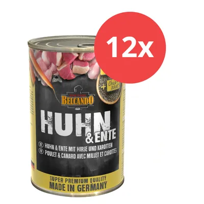 Belcando Huhn & Ente mit Hirse und Karotten, Super Premium Quality, Made in Germany, 12x Dosen. Mit Chiasaat.