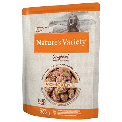 Nature's Variety Original Paté mit Huhn, getreidefrei, für mittelgrosse und grosse erwachsene Hunde ab 10 kg, 300 g Beutel.