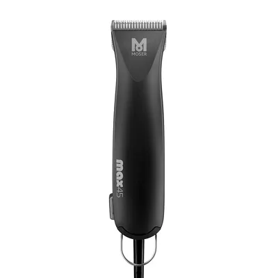 Moser max45 електрическа машинка за подстригване на животни в черно с остриета от неръждаема стомана.
