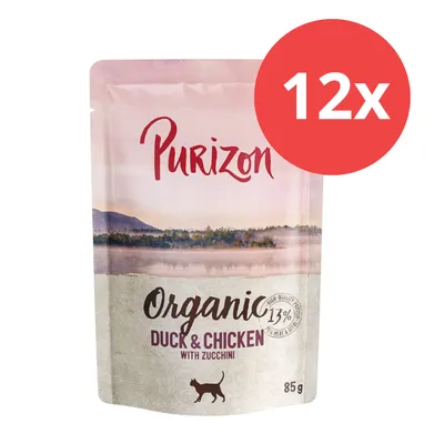 Purizon Organic Duck & Chicken mit Zucchini, 85g, 12x Packung. Hochwertige Zutaten mit 13% Fleischanteil, geeignet für Katzen.