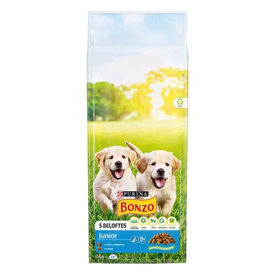 Bonzo Junior met Kip, Groenten en met Melk hondenvoer 2 x 15 kg