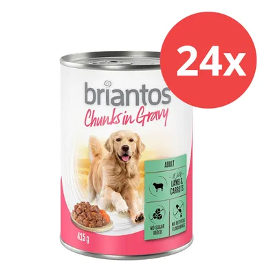 Briantos Chunks in Gravy, Adult, mit Lamm und Karotten, 415 g, ohne Zuckerzusatz, keine künstlichen Aromen, 24x Packung.