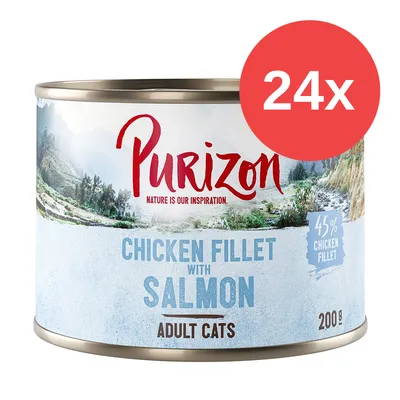 Purizon Chicken Fillet with Salmon, Adult Cats, 45% Chicken Fillet, 200g, Packung mit 24 Dosen.