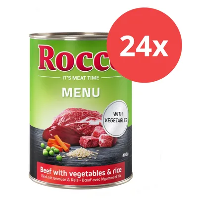 Rocco Menu Dose, Rind mit Gemüse und Reis, 400g. Packungseinheit: 24x. Mit Gemüse.