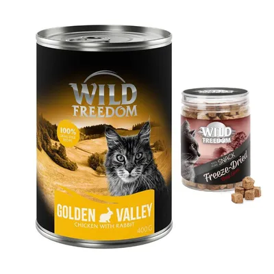 Wild Freedom Kombi-Paket: 24 x 400 g Adult Nassfutter + 3 x 45 g RAW - Golden Valley - Kaninchen & Huhn + Hühnerherzen