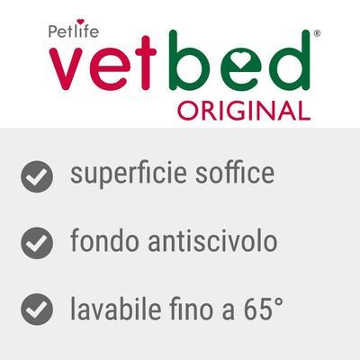 Petlife vetbed ORIGINAL: superficie soffice, fondo antiscivolo, lavabile fino a 65°.