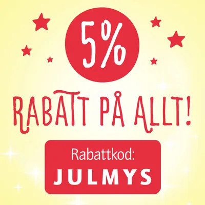 Lucka 6: 5 % julklappsrabatt på allt! - Rabattkod =<b> JULMYS</b> Lucka 6: 5 % julklappsrabatt på allt! - Rabattkod =<b> JULMYS</b>
