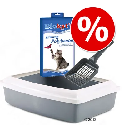 Varčni set: odprto mačje stranišče + pripomočki - 3-delni komplet