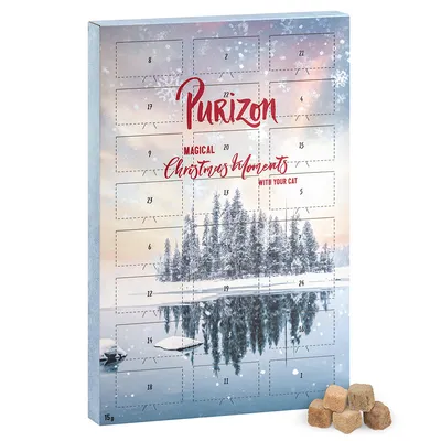 Purizon calendar de Advent cu inscripția 'Magical Christmas Moments with your cat', design de iarnă cu peisaj de zăpadă și 24 de ferestre numerotate. Purizon calendar de Advent cu inscripția 'Magical Christmas Moments with your cat', design de iarnă cu peisaj de zăpadă și 24 de ferestre numerotate.