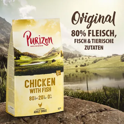 Purizon Chicken with Fish für Adult Dogs, 12kg. Original: 80% Fleisch, Fisch & tierische Zutaten, 20% Gemüse, 0% Getreide. Purizon Chicken with Fish für Adult Dogs, 12kg. Original: 80% Fleisch, Fisch & tierische Zutaten, 20% Gemüse, 0% Getreide.