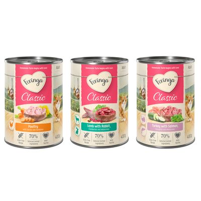 Sparepakke Feringa Classic Meat Meny 24 x 400 g Mix 4 (fjærkre, lam & kanin, laks & kalkun)