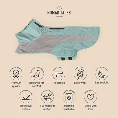 Nomad Tales München Hundemantel. Premiumqualität, Komfortdesign, verstellbar, leicht anzuziehen, leicht, reflektierende Details, volle Bewegungsfreiheit, maschinenwaschbar, hergestellt mit Liebe.
