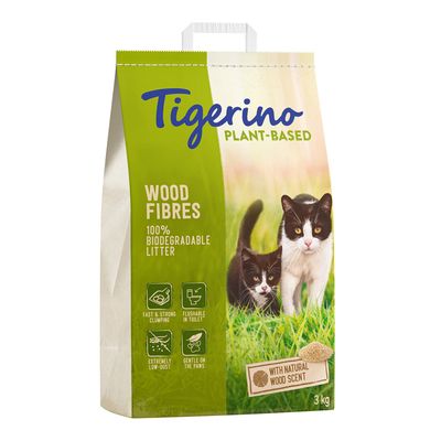 Tigerino Plant-Based Holzfaser Katzenstreu - Natürlicher Holzgeruch, parfümfrei 25 l (10,3 kg)