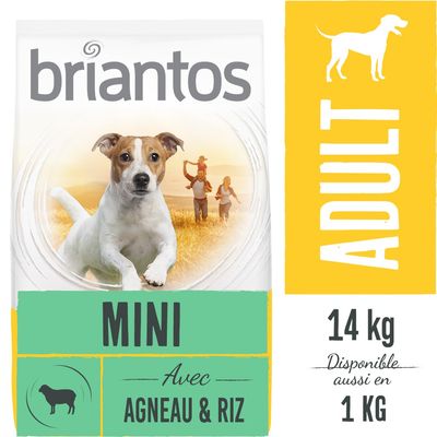 briantos MINI avec agneau & riz, ADULT, sac de 14 kg, disponible aussi en 1 kg