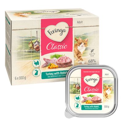Feringa Classic Meat, Poultry with carrots & dandelion, Adult, grain free recipe, 6 x 100 g. Texte en anglais sur l’emballage : Homemade taste begins with love.