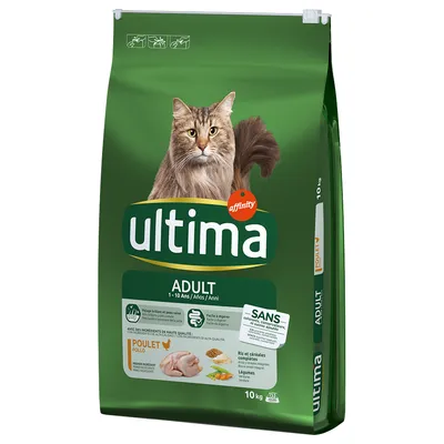 Ultima Adult cibo per gatti, pollo, 1-10 anni, 10 kg. Senza coloranti e conservanti artificiali. Con riso, cereali e verdure.