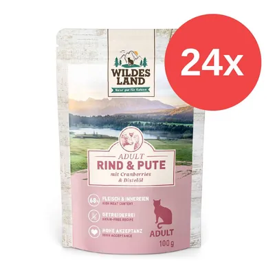 Wildes Land Adult Rind & Pute mit Cranberries und Distelöl, 68% Fleisch & Innereien, getreidefrei, hohe Akzeptanz, 100g, Packungseinheit: 24x. Wildes Land Adult Rind & Pute mit Cranberries und Distelöl, 68% Fleisch & Innereien, getreidefrei, hohe Akzeptanz, 100g, Packungseinheit: 24x.