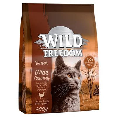 Wild Freedom Senior Wide Country kattefoder, 100% grain-free recipe, lots of fresh poultry meat, 400g. Tekst: Inspired by your cat's natural instincts. Wild Freedom Senior Wide Country kattefoder, 100% grain-free recipe, lots of fresh poultry meat, 400g. Tekst: Inspired by your cat's natural instincts.