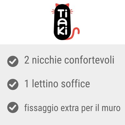 Tiaki. 2 nicchie confortevoli, 1 lettino soffice, fissaggio extra per il muro.