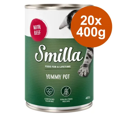 Smilla Yummy Pot mit Rind, 20x400g. Enthält Taurin, getreidefreie Rezeptur.