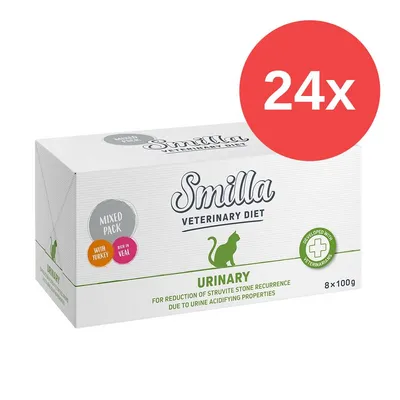 Smilla Veterinary Diet Urinary, Mixed Pack mit Truthahn und Kalb, 24x100g. Entwickelt mit Tierärzten zur Reduktion von Struvitsteinen durch harnsäuernde Eigenschaften. Smilla Veterinary Diet Urinary, Mixed Pack mit Truthahn und Kalb, 24x100g. Entwickelt mit Tierärzten zur Reduktion von Struvitsteinen durch harnsäuernde Eigenschaften.