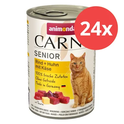 Animonda Carny Senior bœuf et poulet avec fromage, 100% ingrédients frais, sans céréales, fabriqué en Allemagne. Lot de 24 boîtes.